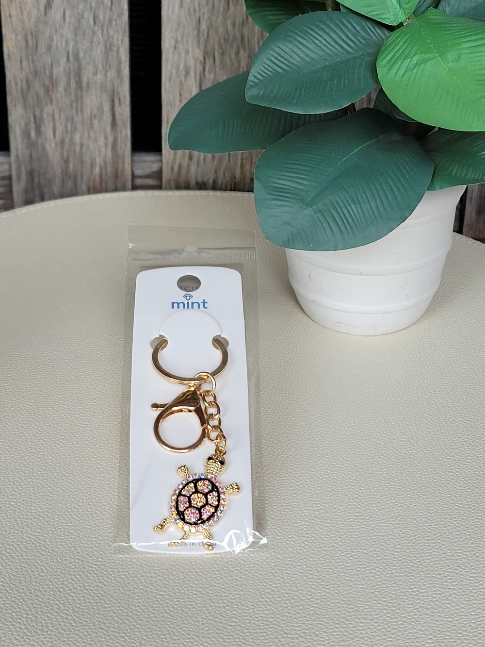 Mint Turtle Gold Key & Bag Charm with Pink Crystals - Picture 2 of 2